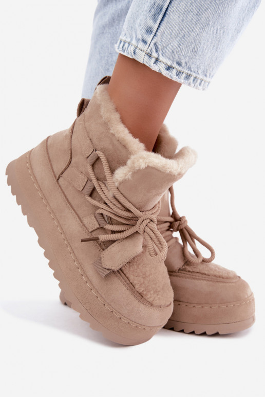 Sand lace-up winter boots on platform Coraliah
