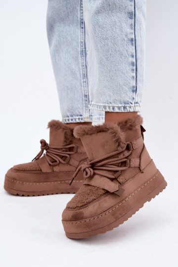 Brown lace-up winter boots on platform Coraliah