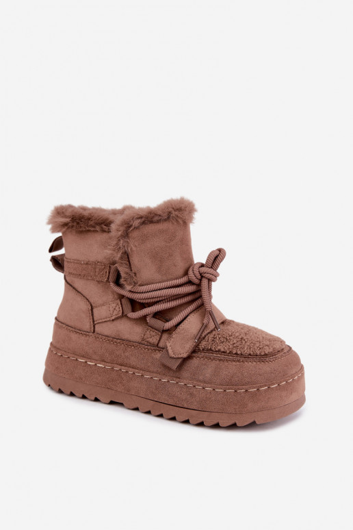 Brown lace-up winter boots on platform Coraliah