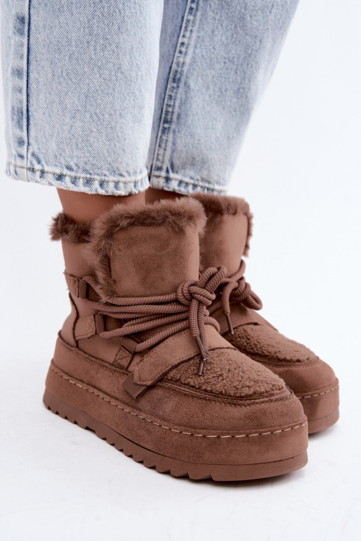 Brown lace-up winter boots on platform Coraliah