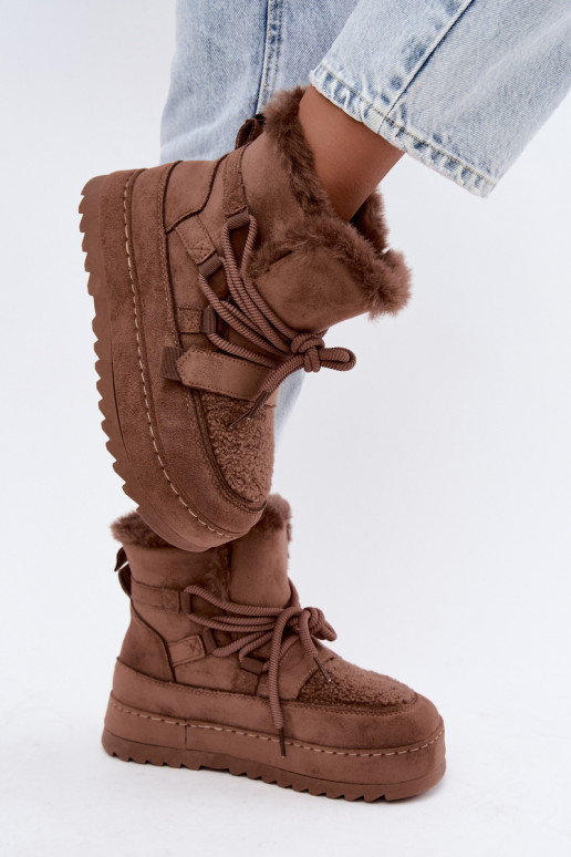 Brown lace-up winter boots on platform Coraliah