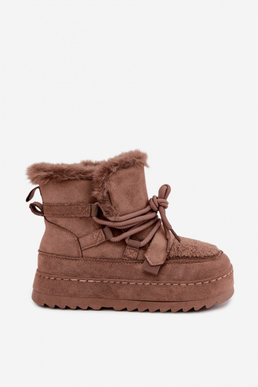 Brown lace-up winter boots on platform Coraliah