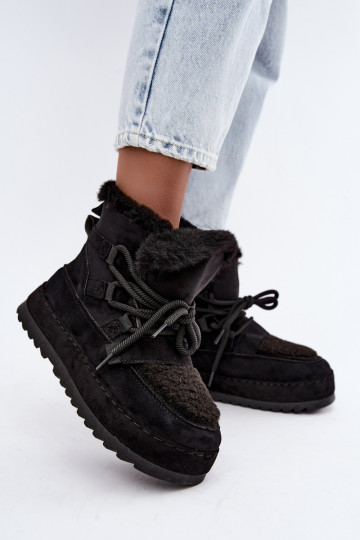 Black lace-up winter boots on platform Coraliah
