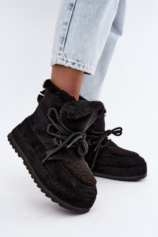 Black lace-up winter boots on platform Coraliah