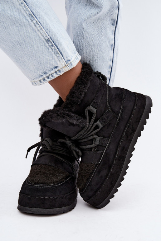 Black lace-up winter boots on platform Coraliah