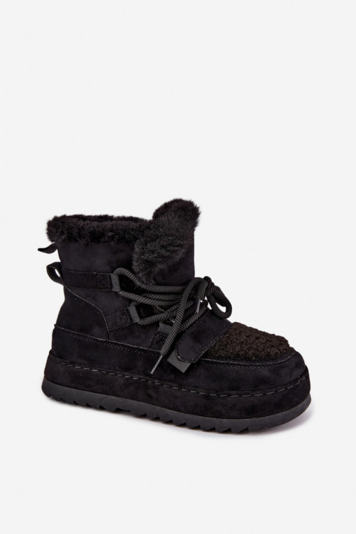 Black lace-up winter boots on platform Coraliah