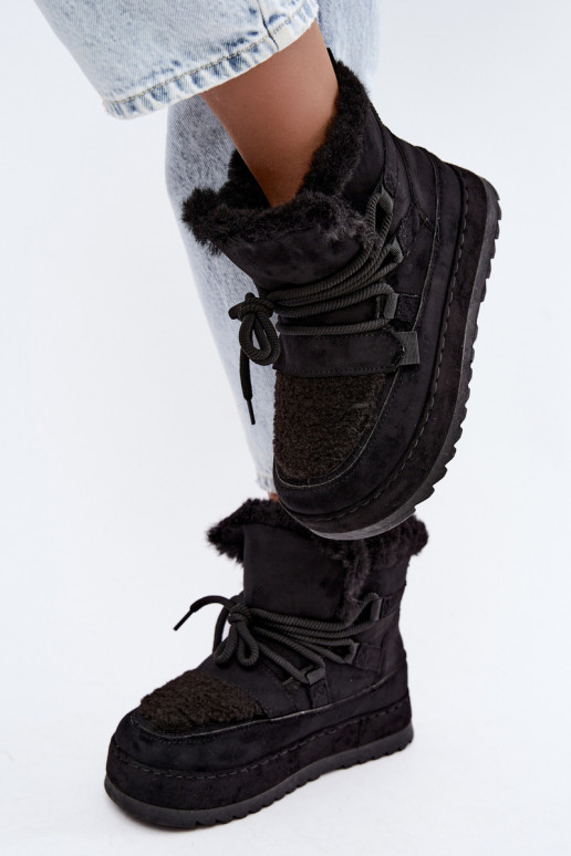 Black lace-up winter boots on platform Coraliah