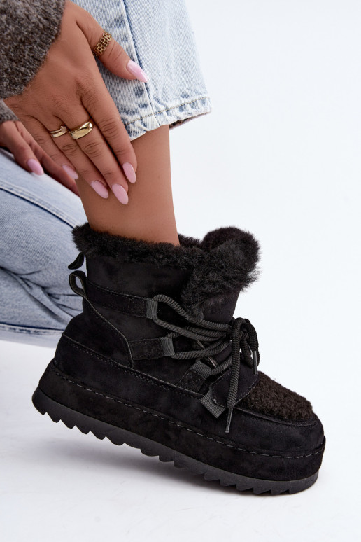 Black lace-up winter boots on platform Coraliah
