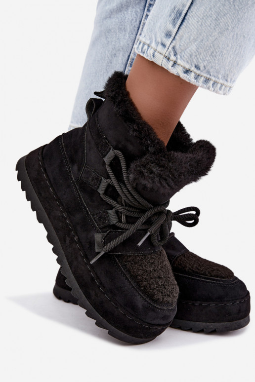 Black lace-up winter boots on platform Coraliah