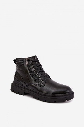 Black insulated leather boots for men Big Star UU174242