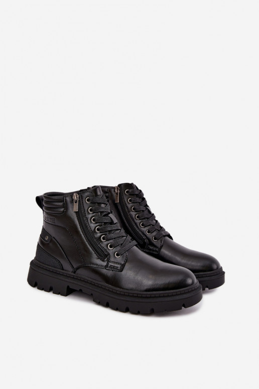 Black insulated leather boots for men Big Star UU174242