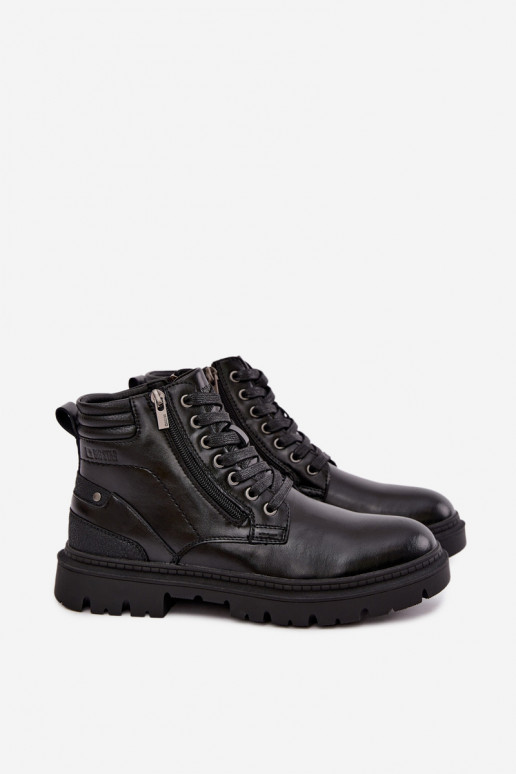 Black insulated leather boots for men Big Star UU174242