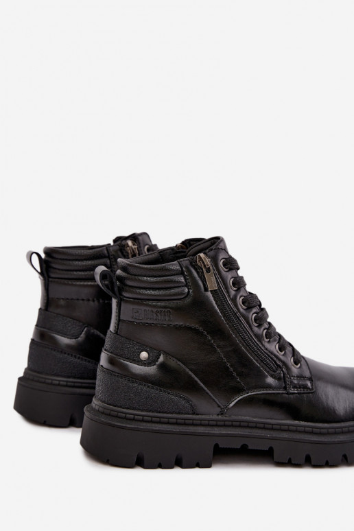 Black insulated leather boots for men Big Star UU174242