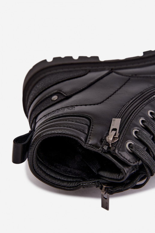 Black insulated leather boots for men Big Star UU174242