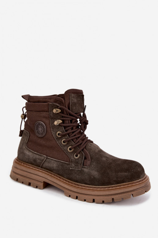 Dark brown suede boots for men Big Star UU174254