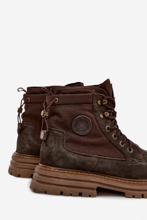 Dark brown suede boots for men Big Star UU174254