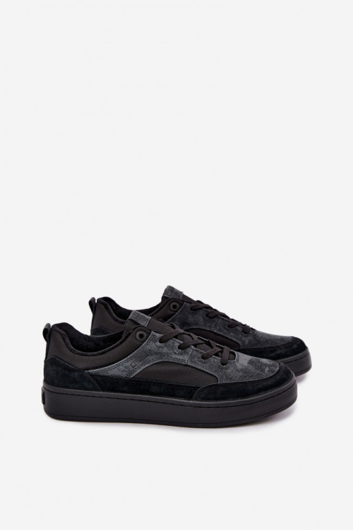 Black insulated suede sneakers for men Big Star UU174118