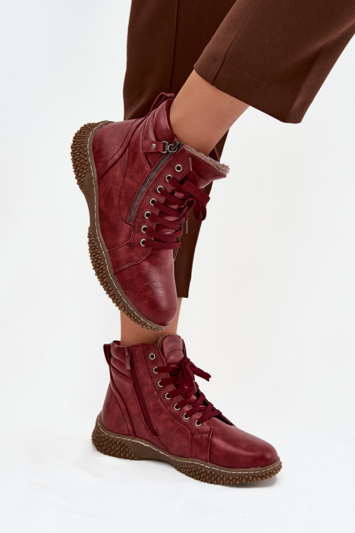 Naistep insulated burgundy ankle boots with faux fur inside Ulverina