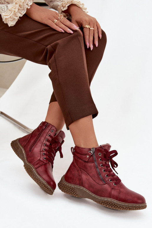 Naistep insulated burgundy ankle boots with faux fur inside Ulverina