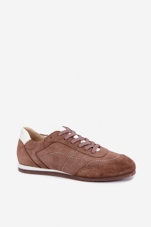 Brown suede sneakers with seams Zazoo N1414