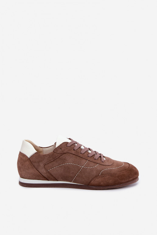 Brown suede sneakers with seams Zazoo N1414