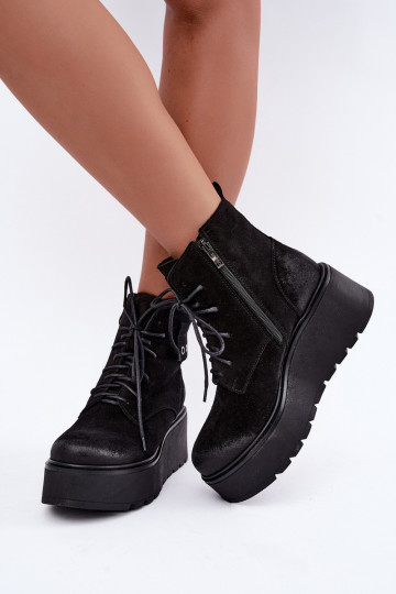 Black women's ankle boots with platform Zazoo 60499