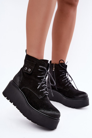 Black women's ankle boots with platform Zazoo 60499 2