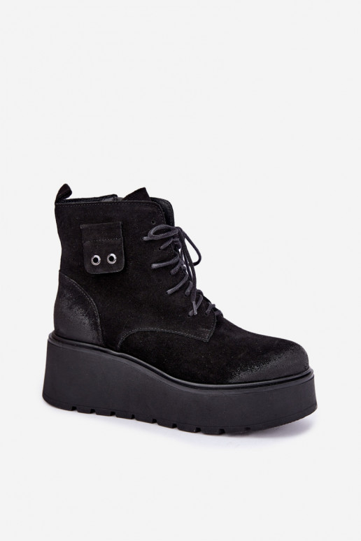 Black women's ankle boots with platform Zazoo 60499