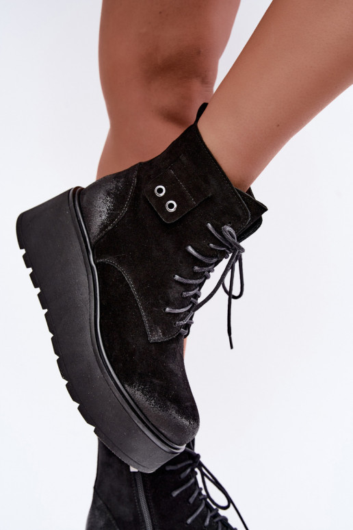 Black women's ankle boots with platform Zazoo 60499