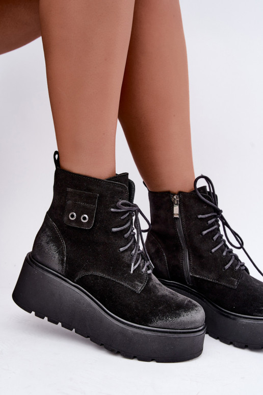 Black women's ankle boots with platform Zazoo 60499