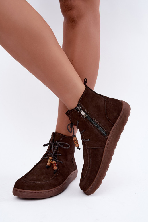 Women's ankle boots made of natural suede with beads Zazoo 30078