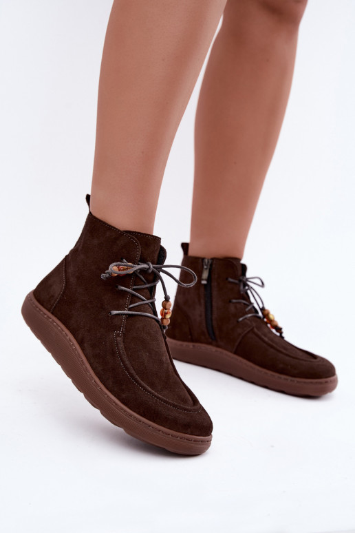 Women's ankle boots made of natural suede with beads Zazoo 30078
