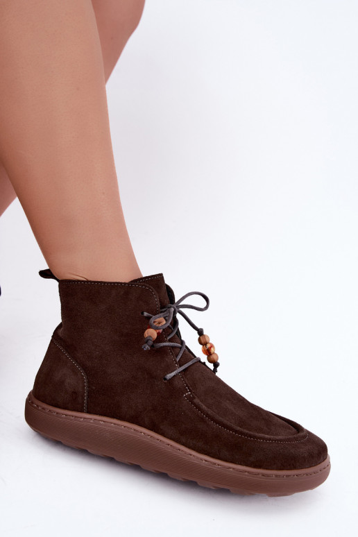 Women's ankle boots made of natural suede with beads Zazoo 30078
