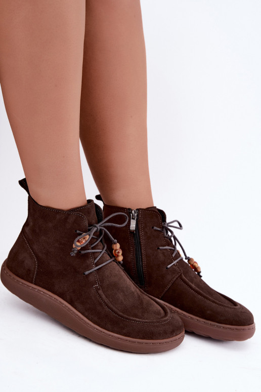 Women's ankle boots made of natural suede with beads Zazoo 30078