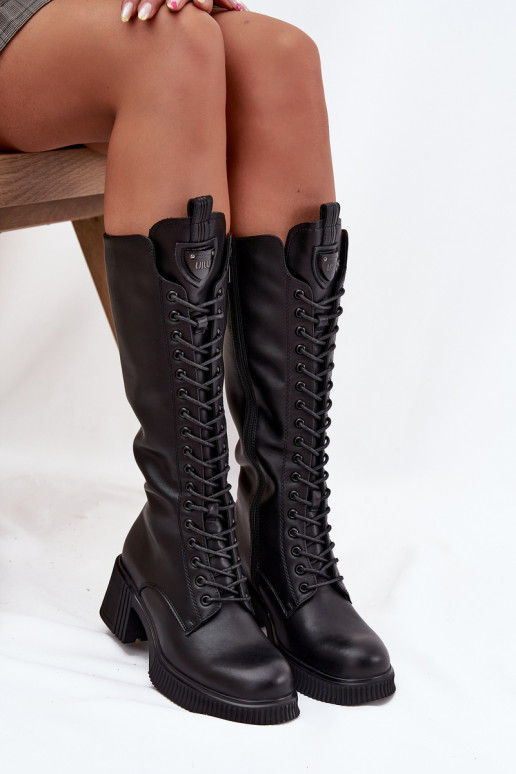 Leather Lace-up Platform Boots Insulated Vinceza 66804 Black