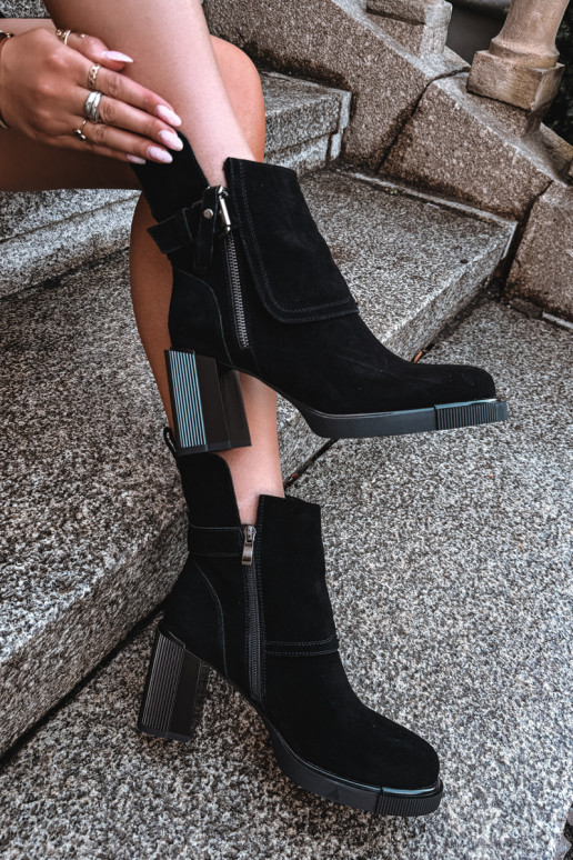 Black ankle boots in faux suede with heels and buckles Vinceza 91152