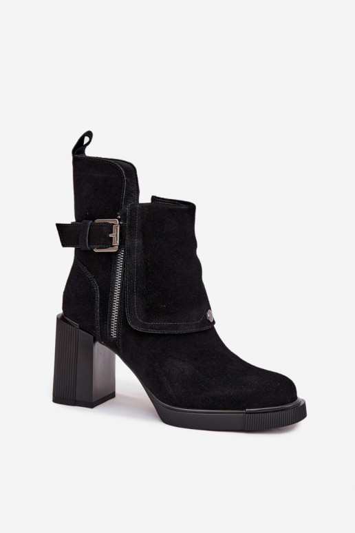 Black ankle boots in faux suede with heels and buckles Vinceza 91152