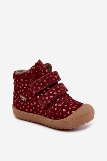 Suede children's winter boots with hearts Froddo G2110138-28 burgundy