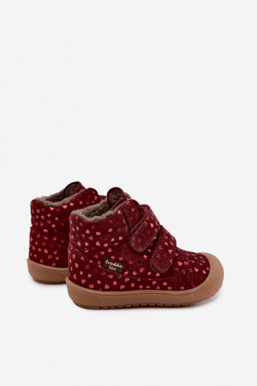 Suede children's winter boots with hearts Froddo G2110138-28 burgundy