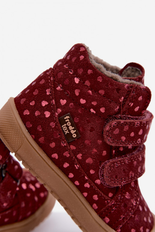 Suede children's winter boots with hearts Froddo G2110138-28 burgundy