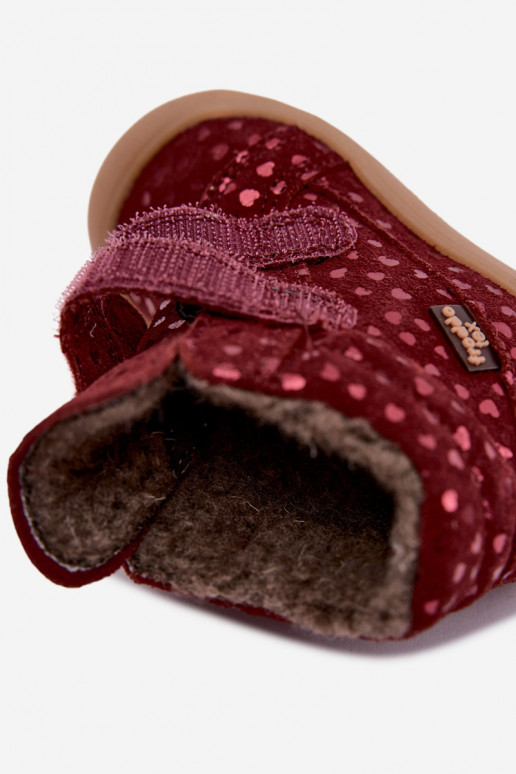 Suede children's winter boots with hearts Froddo G2110138-28 burgundy