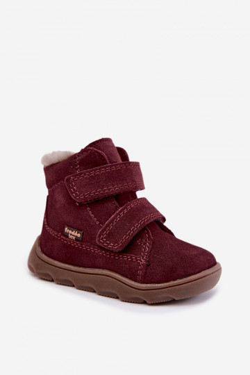 Suede children's snow boots Barefoot Froddo G2110151-4 burgundy