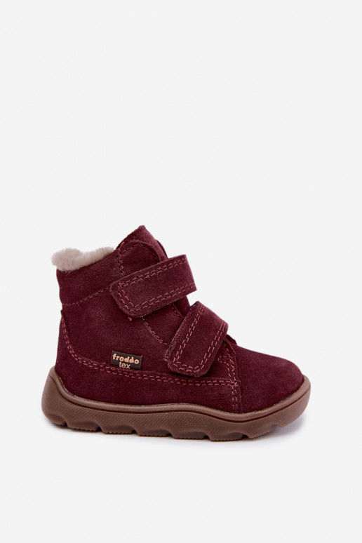 Suede children's snow boots Barefoot Froddo G2110151-4 burgundy