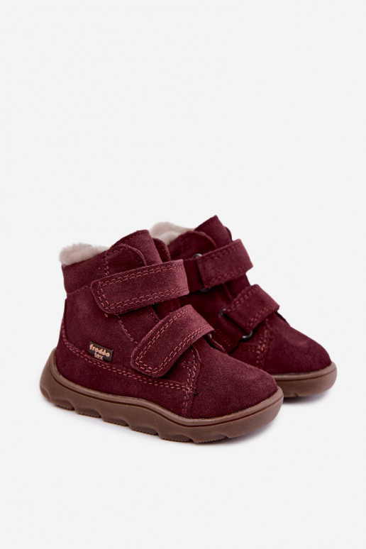 Suede children's snow boots Barefoot Froddo G2110151-4 burgundy