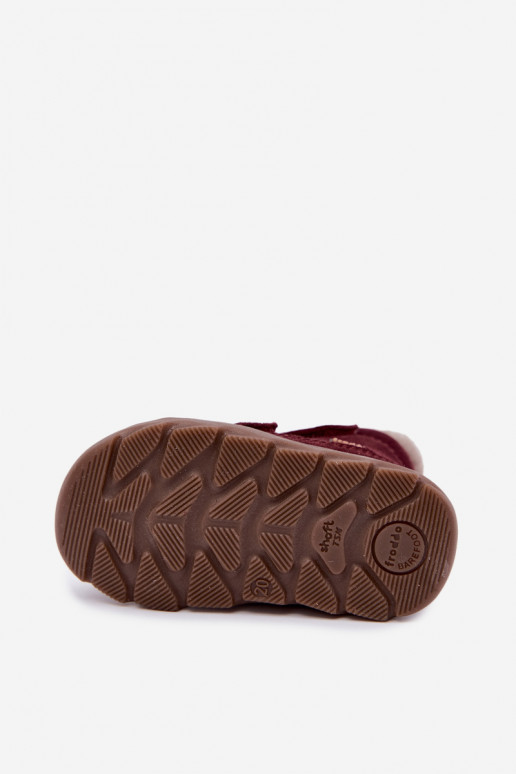 Suede children's snow boots Barefoot Froddo G2110151-4 burgundy