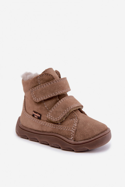 Zamszowe dziecięce śniegowce Barefoot Froddo G2110151-8 w kolorze piaskowym