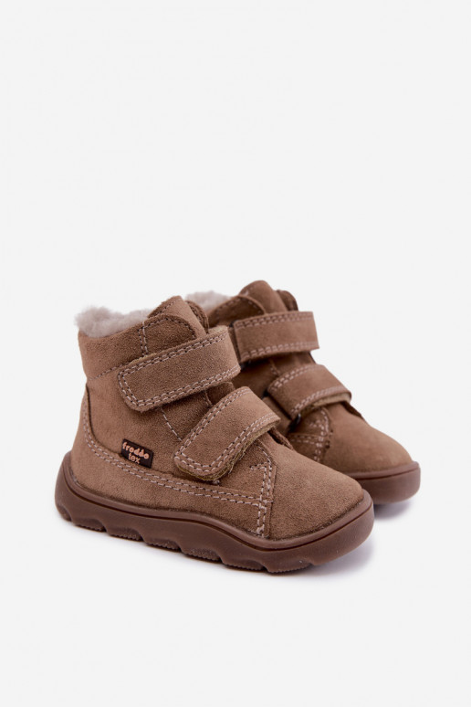 Suede children's snow boots Barefoot Froddo G2110151-8 sand