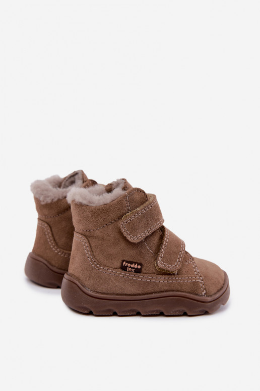 Suede children's snow boots Barefoot Froddo G2110151-8 sand