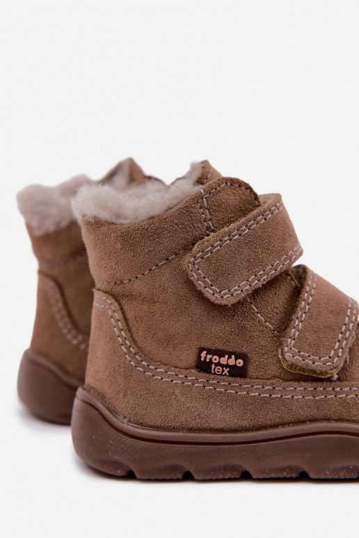 Suede children's snow boots Barefoot Froddo G2110151-8 sand