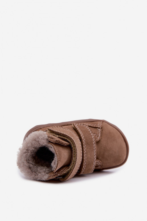 Suede children's snow boots Barefoot Froddo G2110151-8 sand